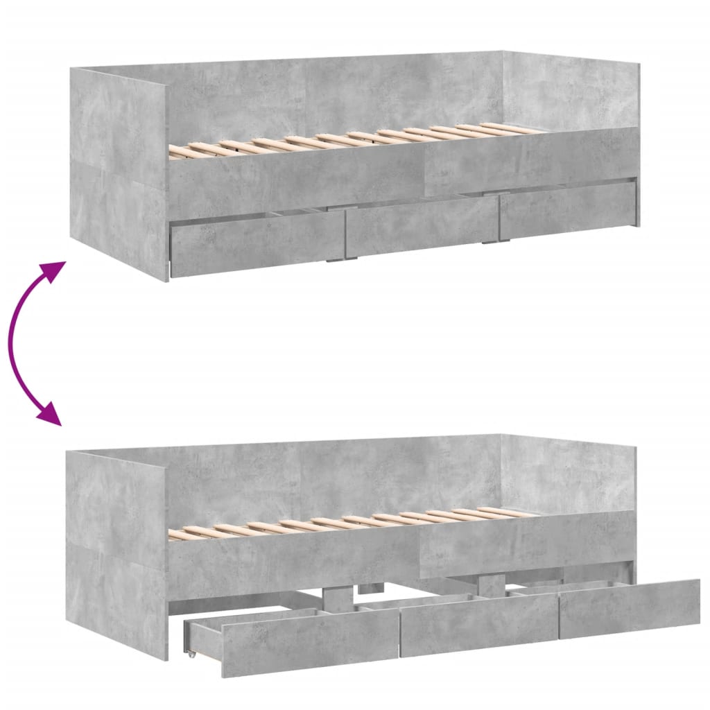 vidaXL daybed med skuffer uden madras 75x190 cm betongrå