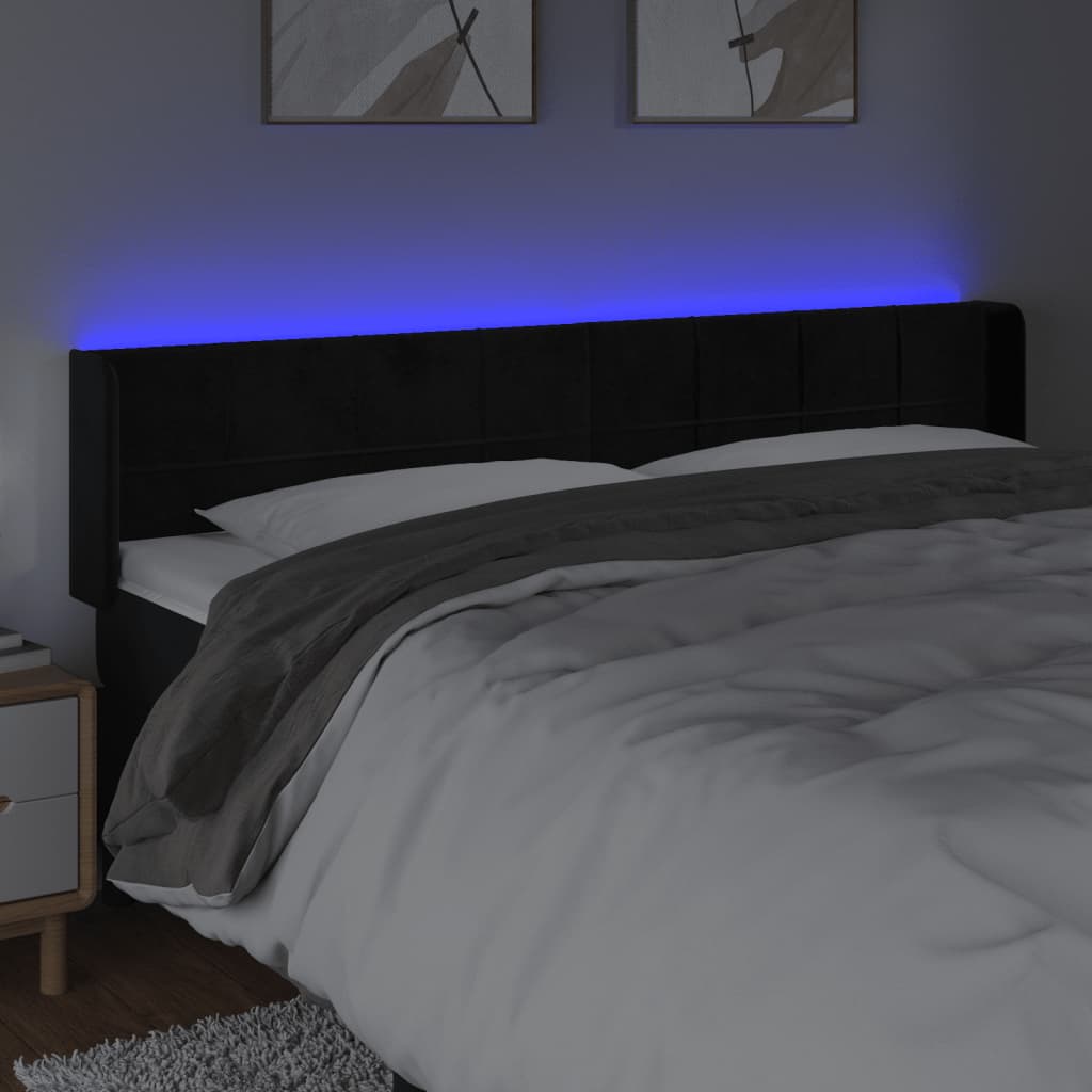 vidaXL sengegavl med LED-lys 163x16x78/88 cm fløjl sort