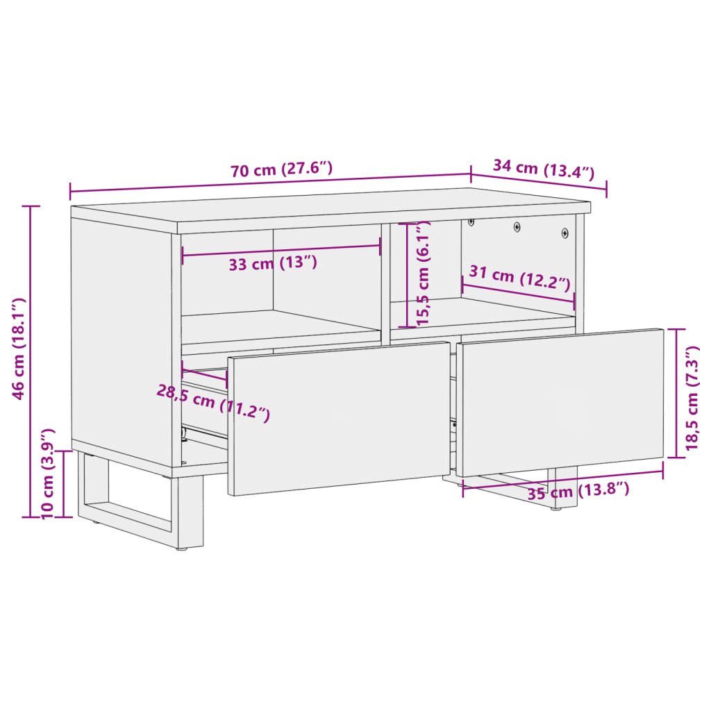 vidaXL tv-bord 70x34x46 cm massivt akacietræ