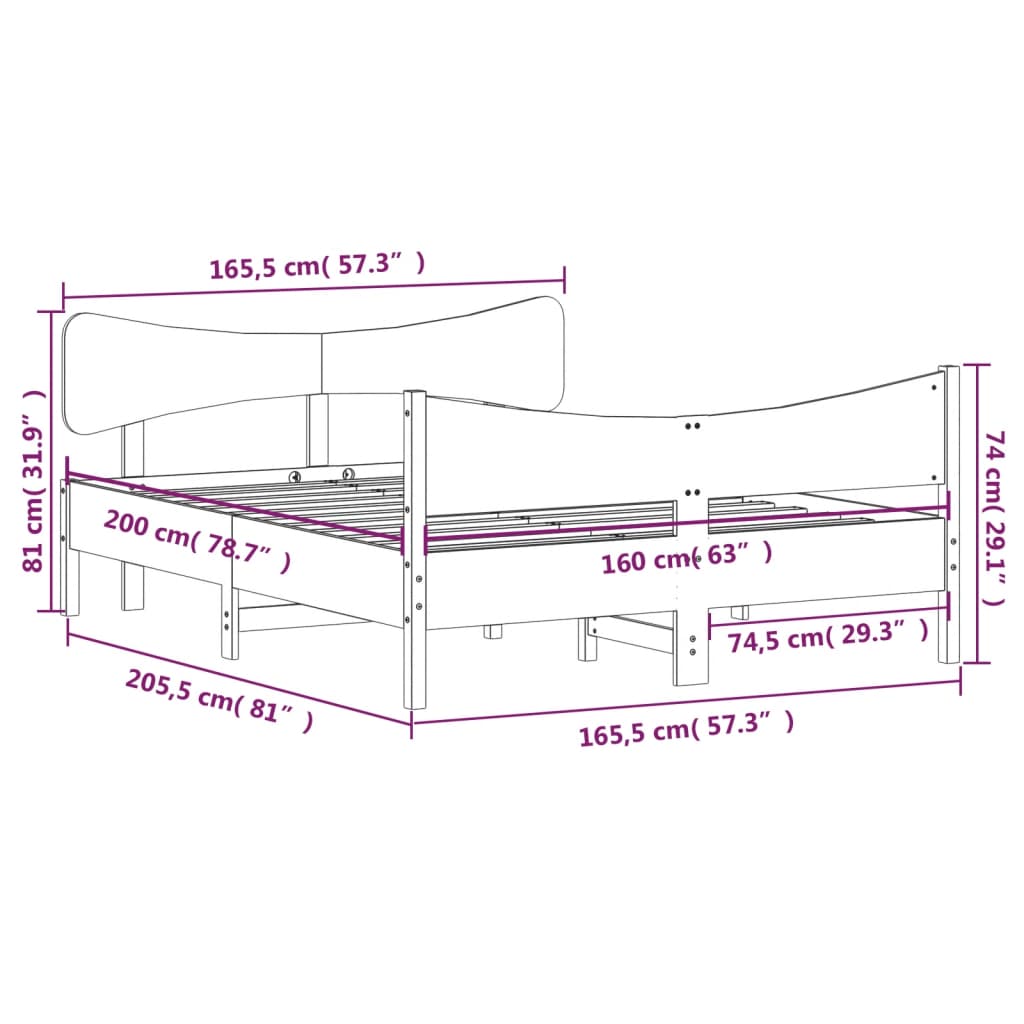 vidaXL sengeramme uden madras 160x200 cm massivt fyrretræ hvid