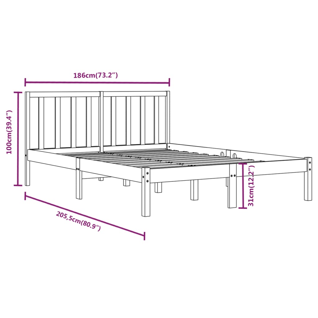 vidaXL sengeramme 180x200 cm Super King massivt fyrretræ grå