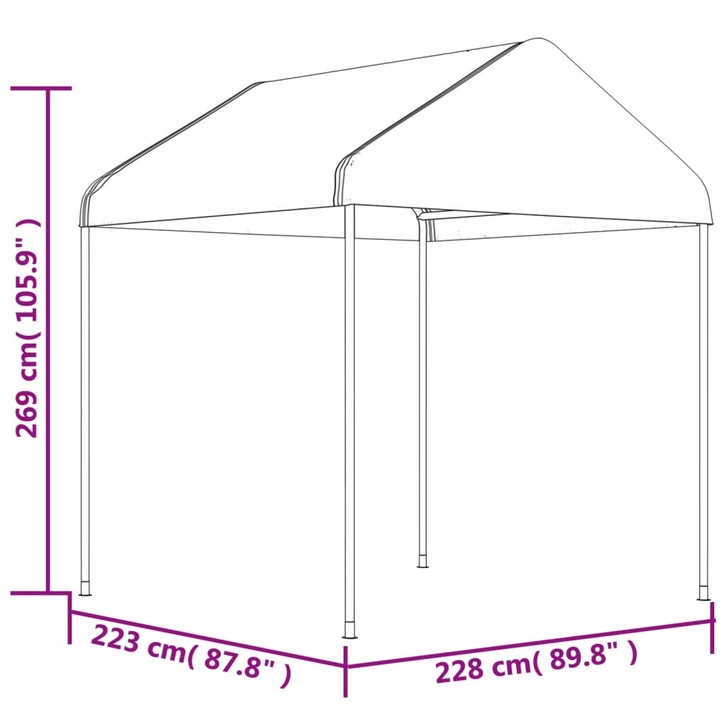 vidaXL pavillon med tag 17,84x2,28x2,69 m polyethylen hvid