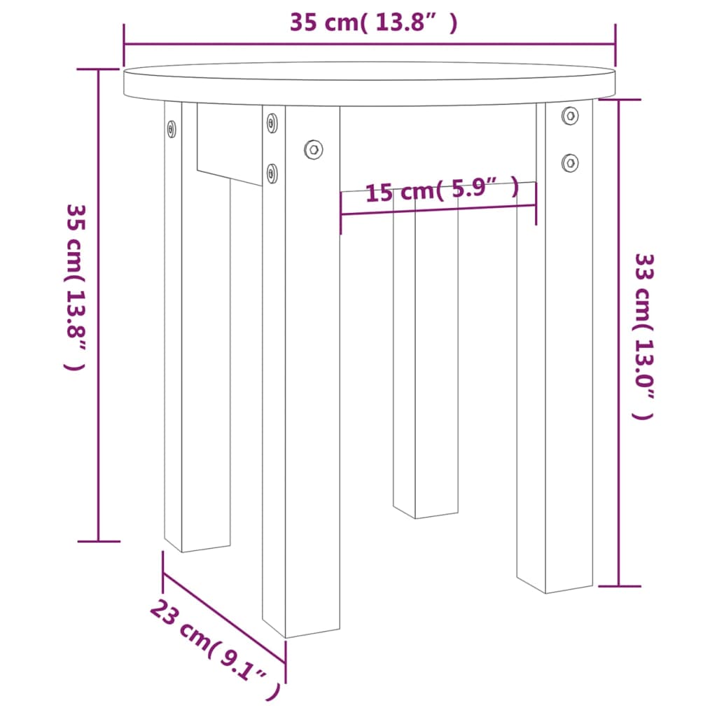 vidaXL sofabord Ø 35x35 cm massivt fyrretræ hvid