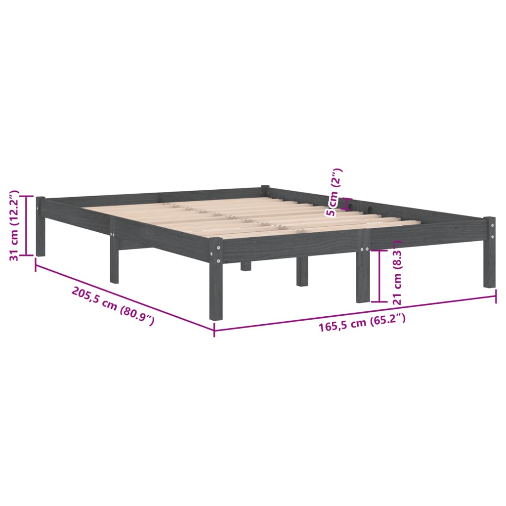 vidaXL sengeramme 160x200 cm massivt fyrretræ grå