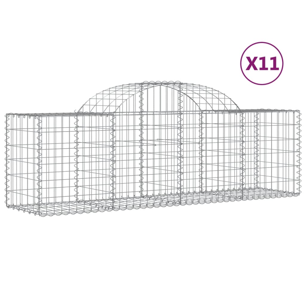 vidaXL buede gabionkurve 11 stk. 200x50x60/80 cm galvaniseret jern