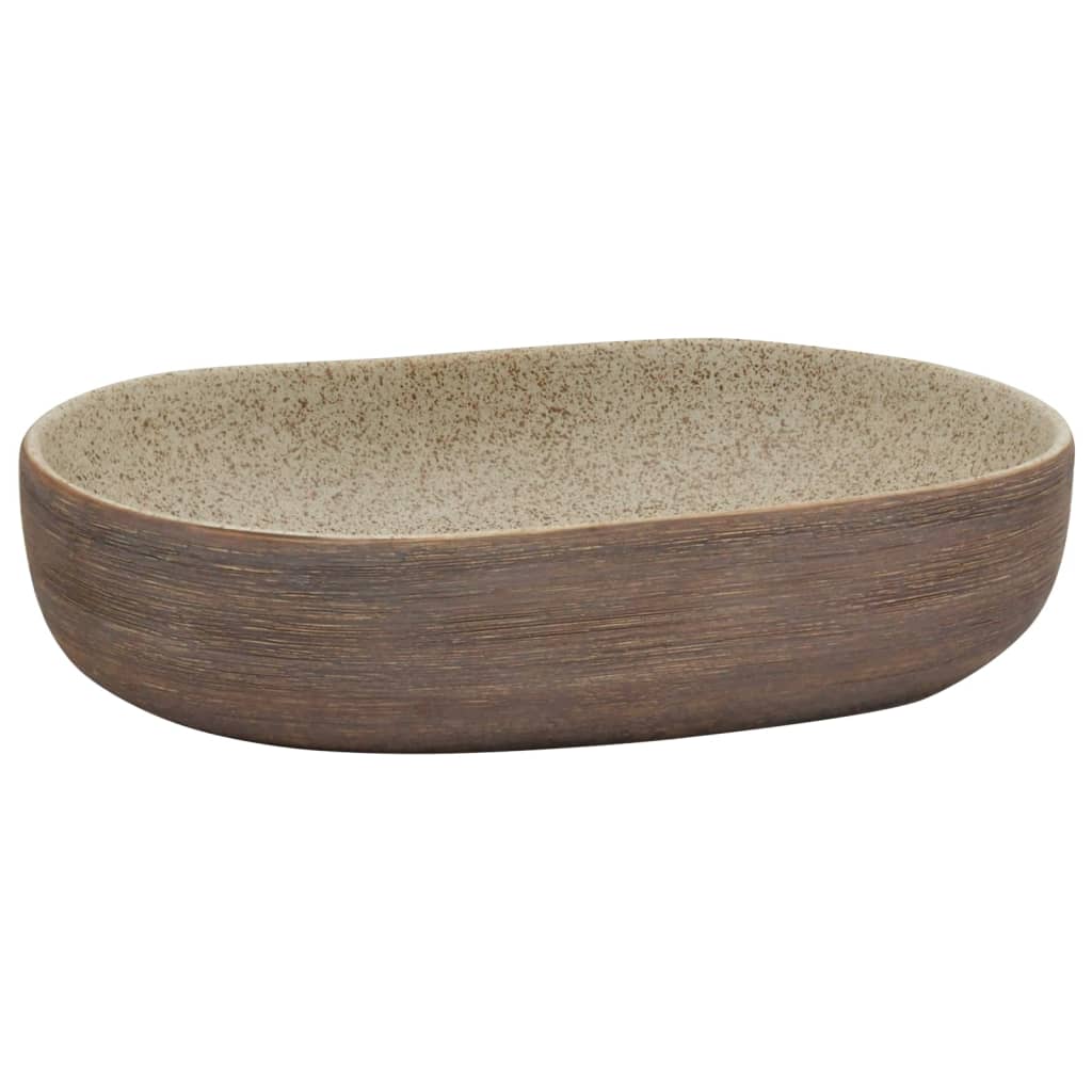 vidaXL håndvask til bordplade 59x40x14 cm oval keramik sand og brun