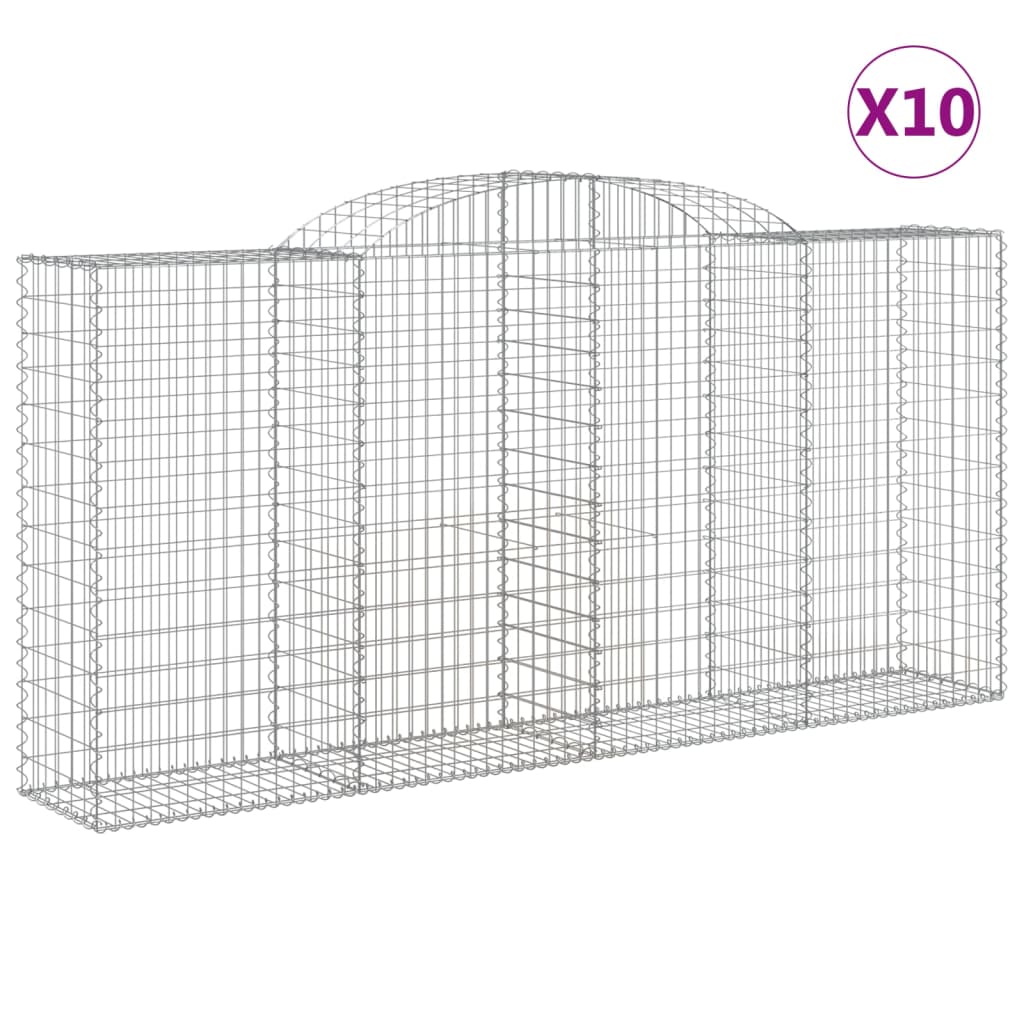 vidaXL buede gabionkurve 10 stk. 300x50x140/160 cm galvaniseret jern