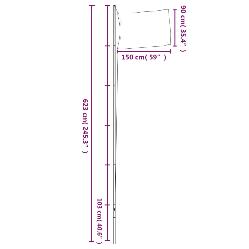 vidaXL Tyskland flag og flagstang 6,23 m aluminium