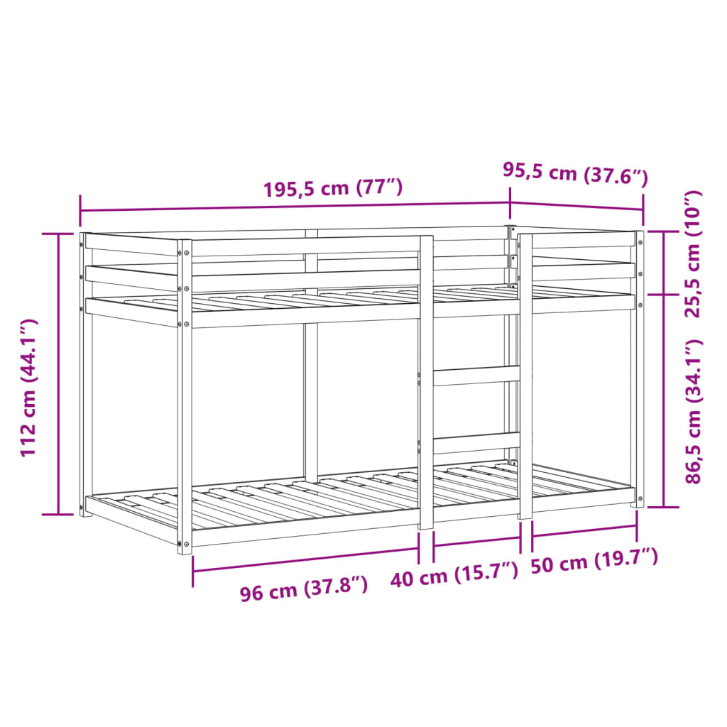 vidaXL køjeseng med gardiner 90x190 cm massivt fyrretræ blå