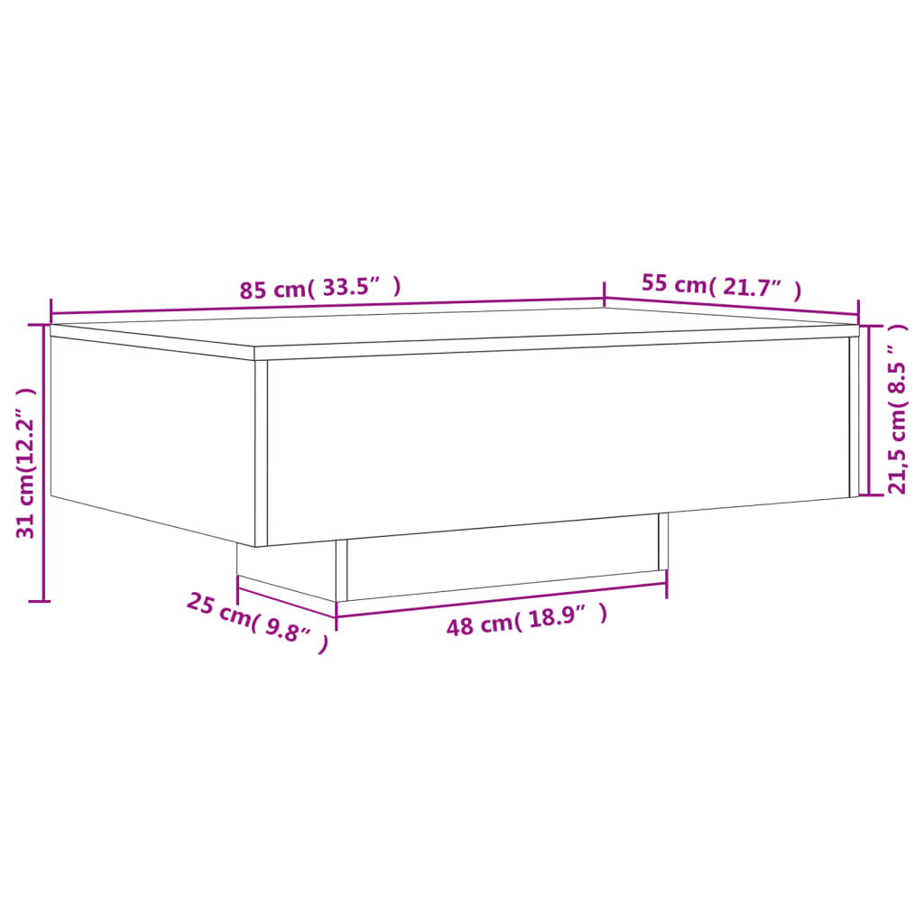 vidaXL sofabord med LED-lys 85x55x31 cm røget egetræsfarve