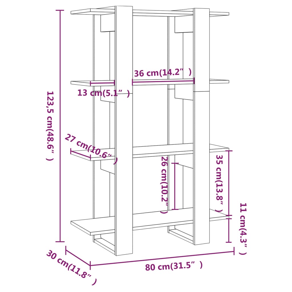 vidaXL bogskab/rumdeler 80x30x123,5 cm hvid højglans