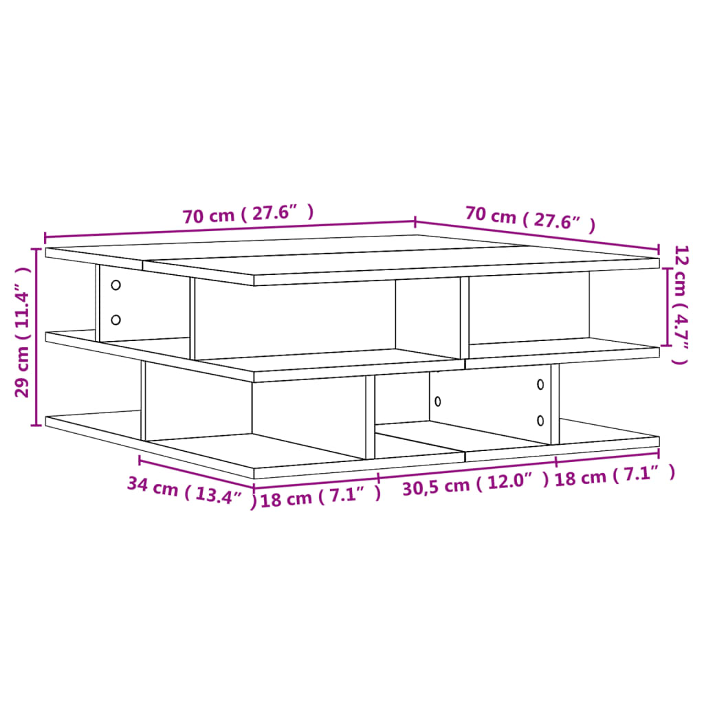 vidaXL sofabord 70x70x29 cm konstrueret træ sort