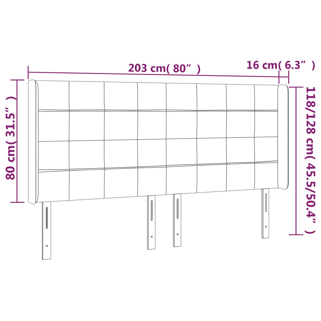 vidaXL sengegavl med LED-lys 203x16x118/128 cm fløjl mørkegrøn