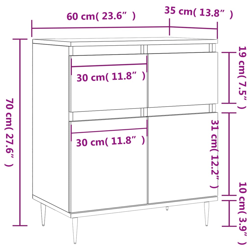 vidaXL skænk 60x35x70 cm konstrueret træ sonoma-eg