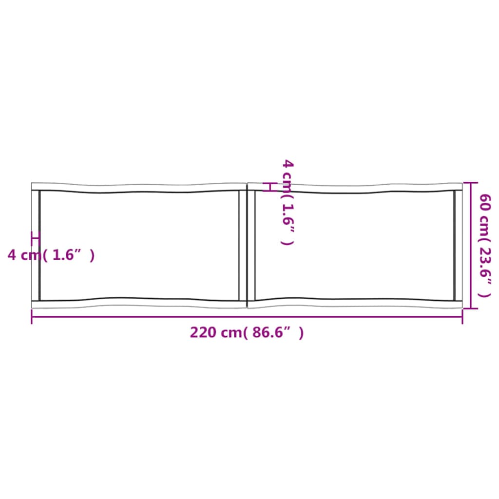 vidaXL bordplade 220x60x(2-6) cm naturlig kant behandlet træ lysebrun