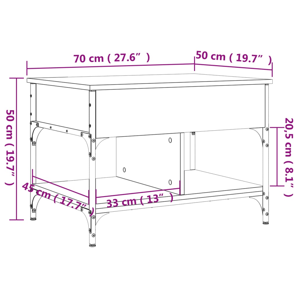 vidaXL sofabord 70x50x50 cm konstrueret træ og metal grå sonoma-eg