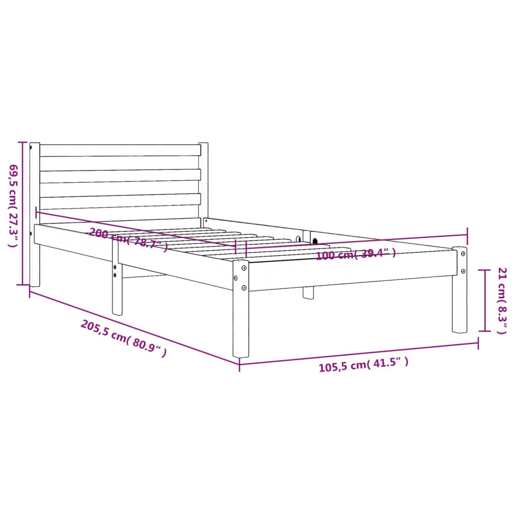 vidaXL sengeramme uden madras 100x200 cm massivt fyrretræ gyldenbrun