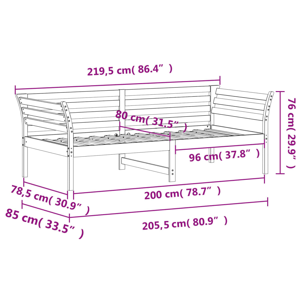 vidaXL daybed uden madras 80x200 cm massivt fyrretræ gyldenbrun