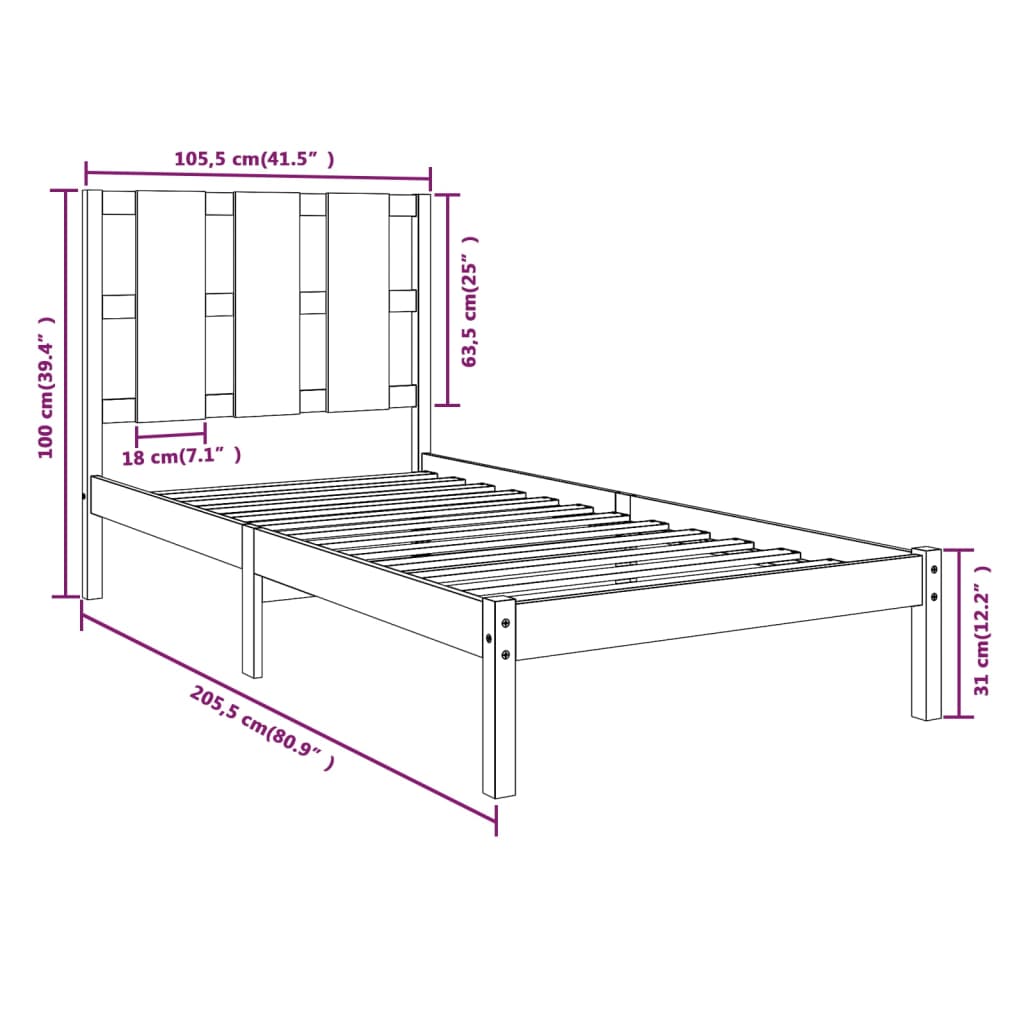 vidaXL sengeramme 100x200 cm massivt fyrretræ sort