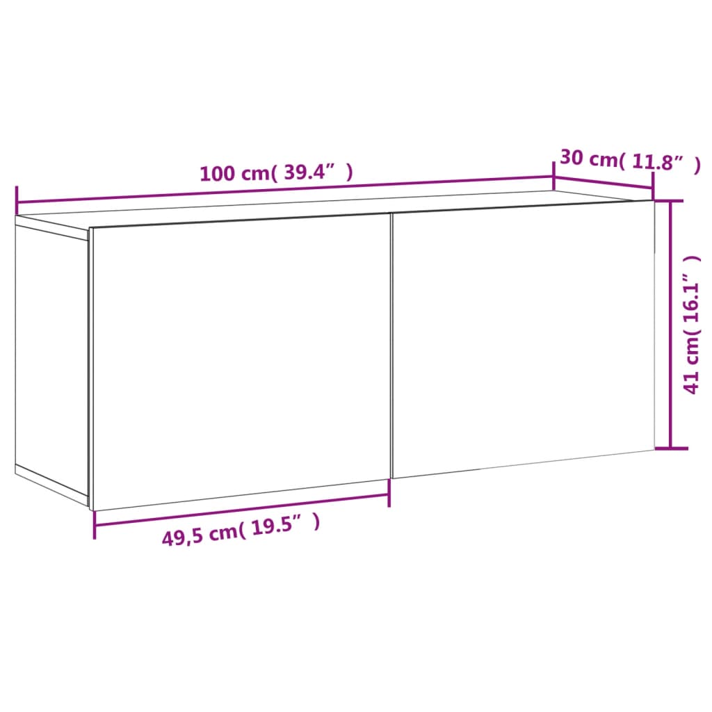 vidaXL væghængt tv-bord 100x30x41 cm sonoma-eg