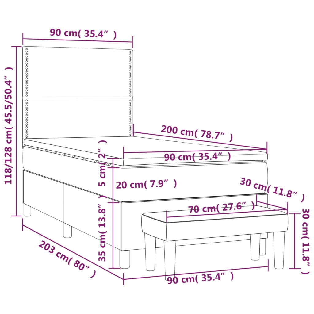 vidaXL kontinentalseng med madras 90x200cm fløjl lysegrå