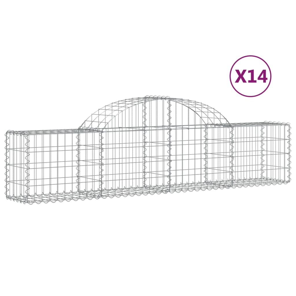 vidaXL buede gabionkurve 14 stk. 200x30x40/60 cm galvaniseret jern