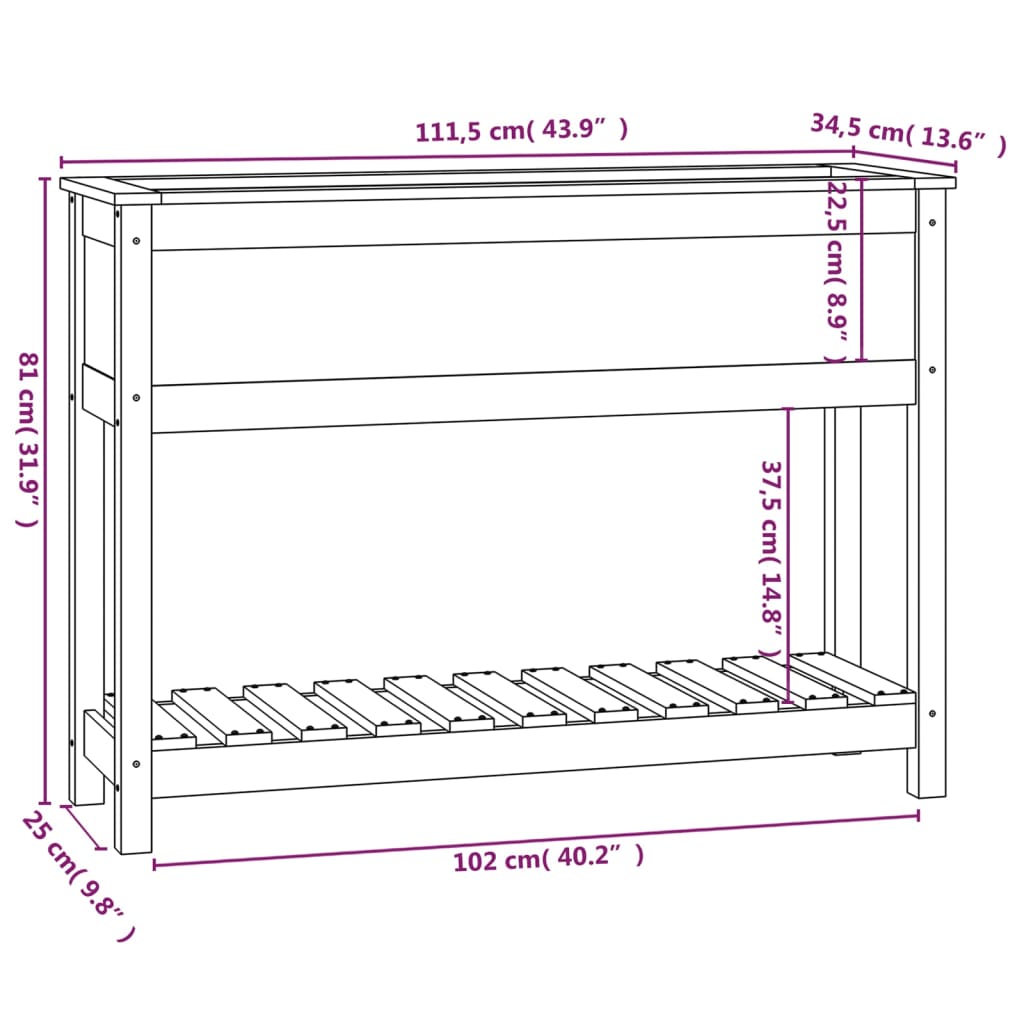 vidaXL plantekasse med hylde 111,5x34,5x81 cm massivt fyrretræ hvid