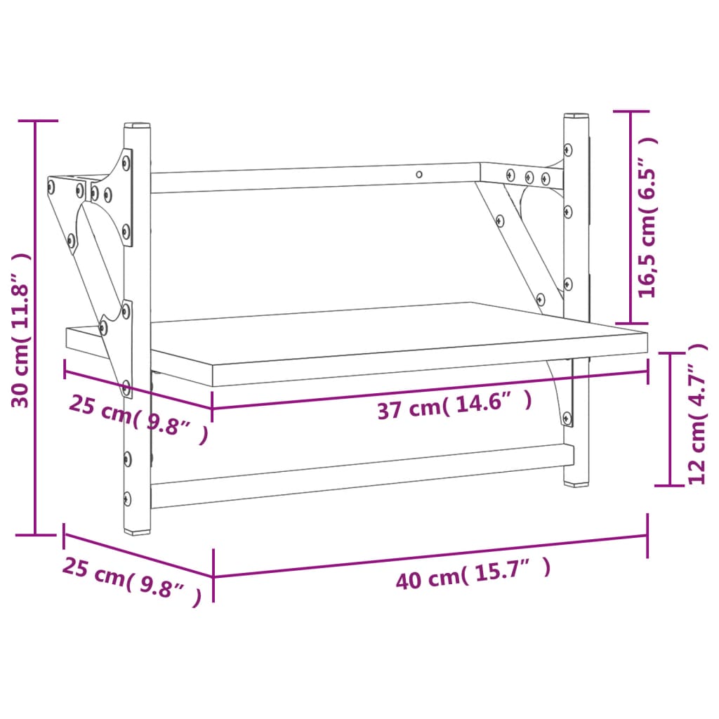 vidaXL væghylder med stænger 2 stk. 40x25x30 cm brun egetræsfarve