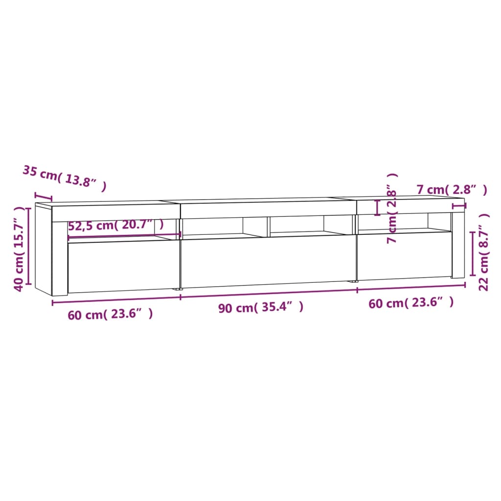 vidaXL tv-skab med LED-lys 210x35x40 cm Grå sonoma-eg