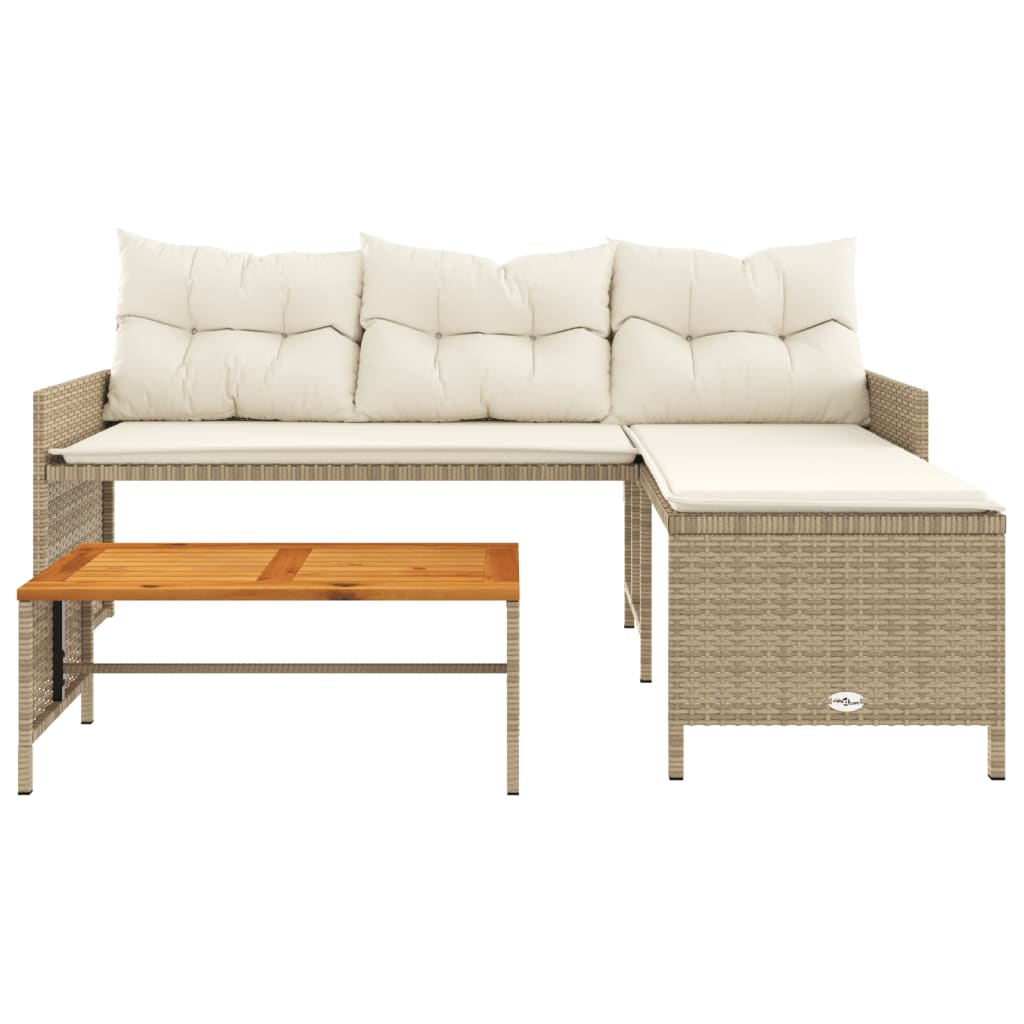 vidaXL havesofa med bord og hynder L-formet polyrattan beige