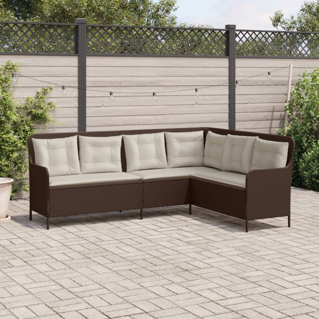 vidaXL havesofa med hynder L-formet polyrattan brun