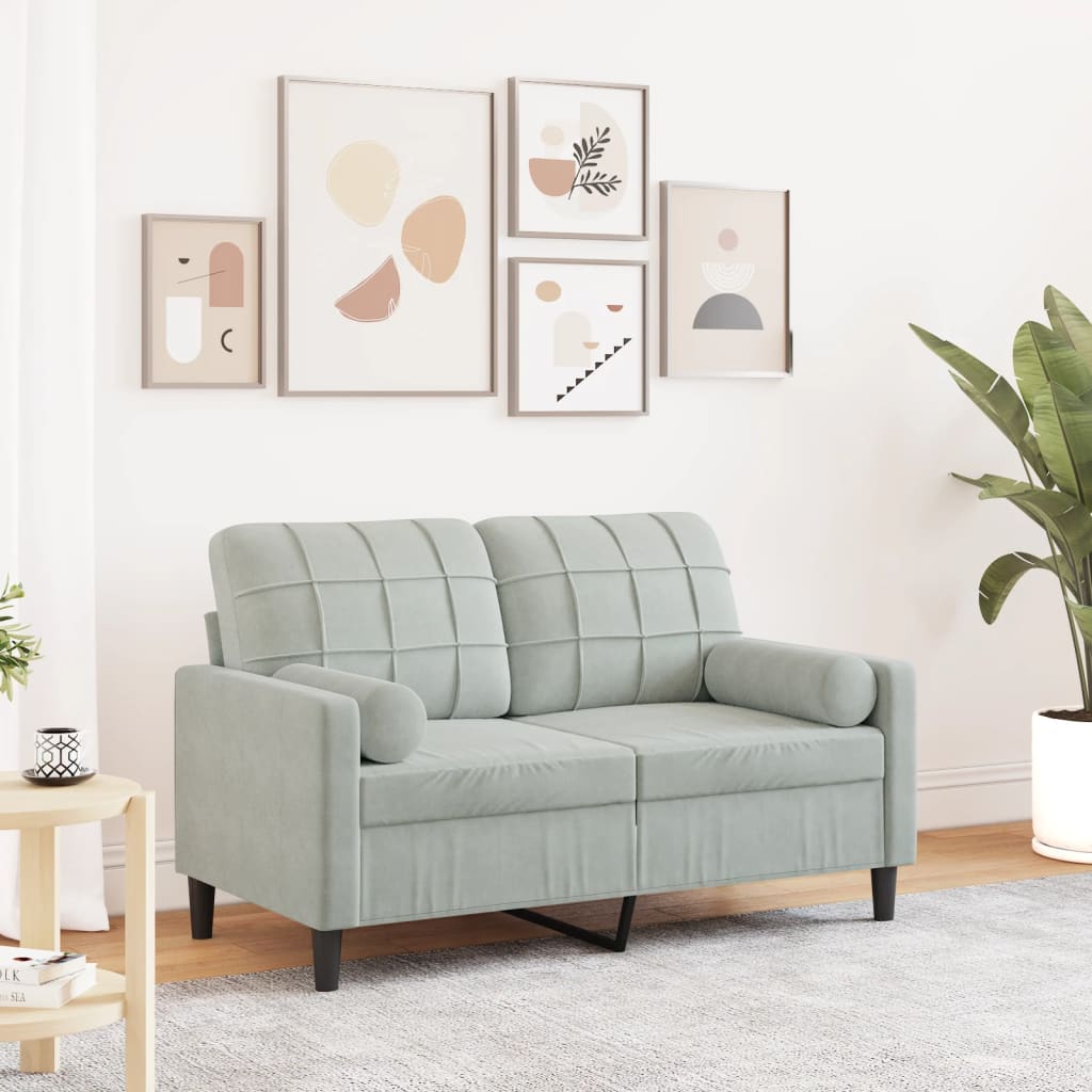 vidaXL 2-personers sofa med pyntepuder 120 cm velour lysegrå