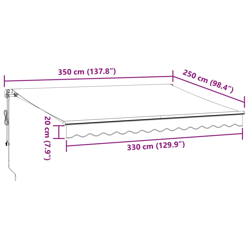 vidaXL markise med LED-lys 350x250 cm automatisk betjening bordeaux