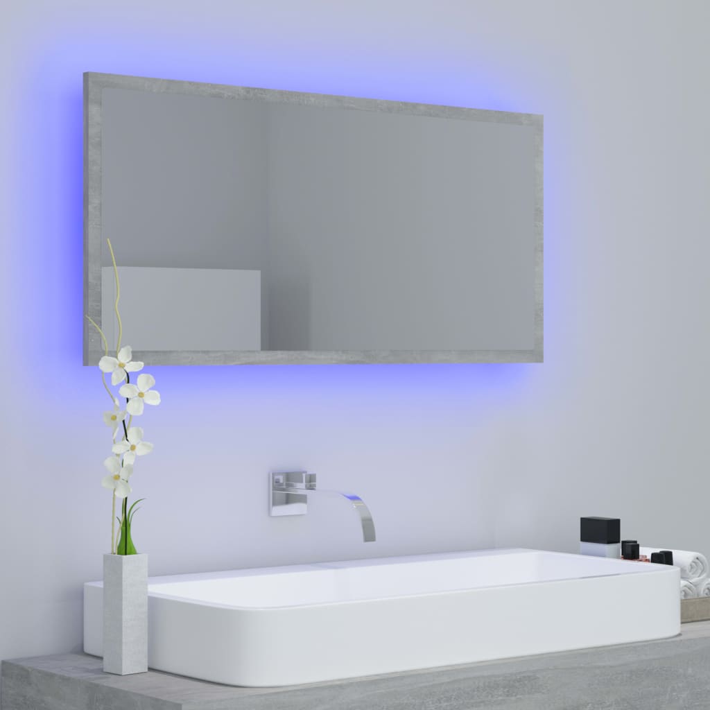 vidaXL badeværelsesspejl med LED-lys 90x8,5x37 cm akryl betongrå