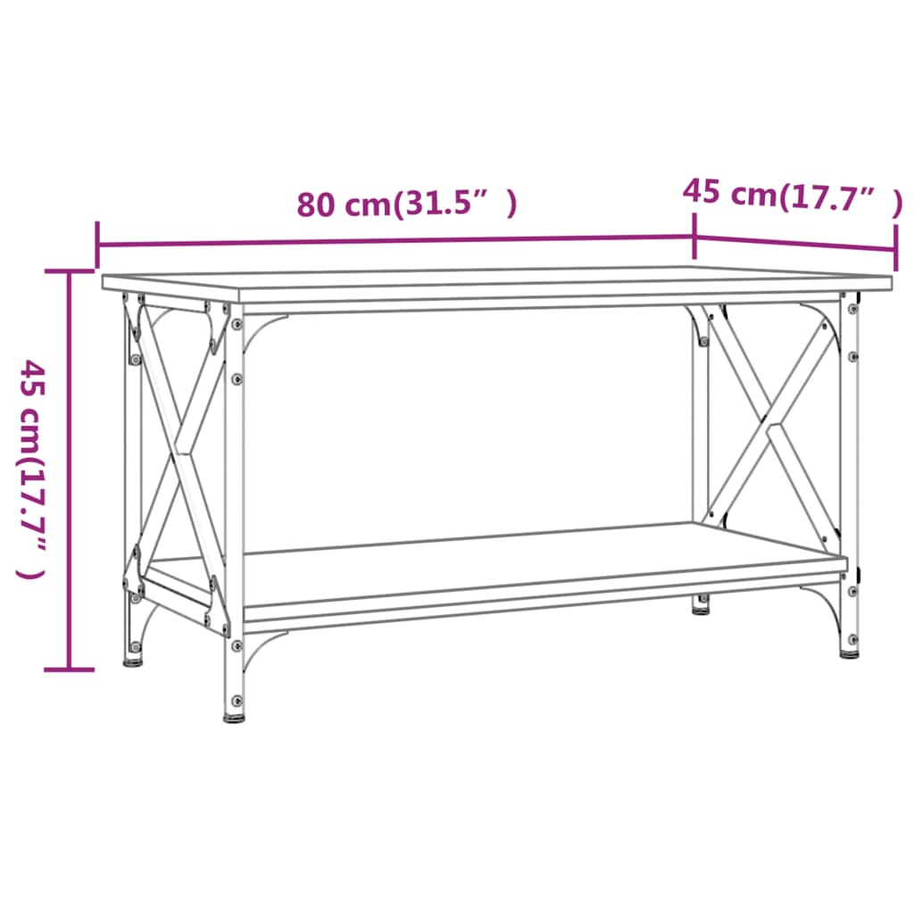 vidaXL sofabord 80x45x45 cm konstrueret træ og jern sonoma-eg