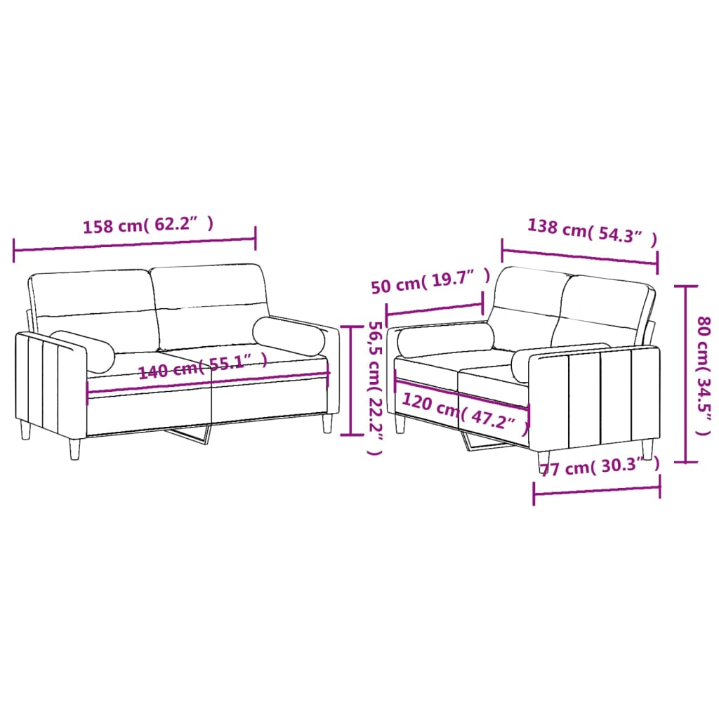 vidaXL sofasæt 2 dele med puder stof cremefarvet