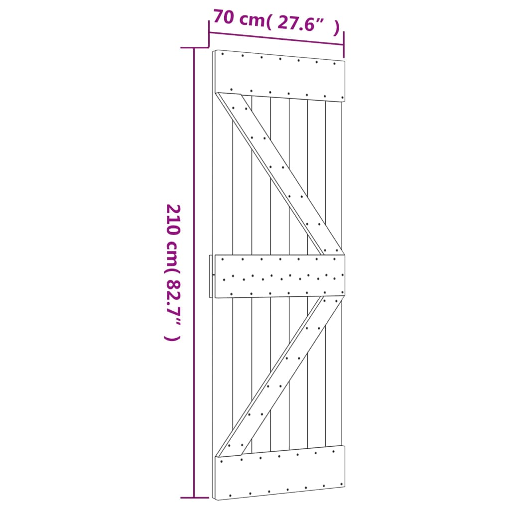 vidaXL skydedør med monteringssæt 70x210 cm massivt fyrretræ