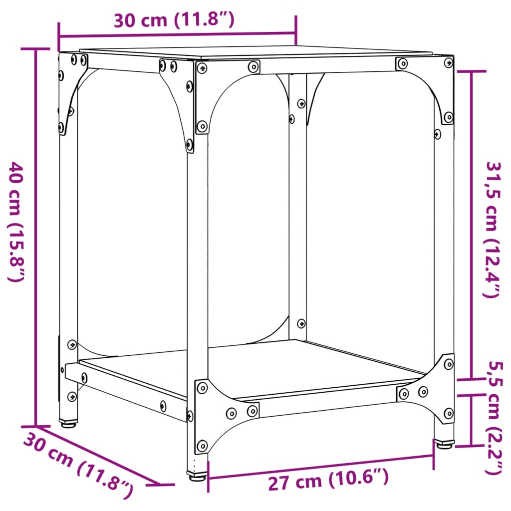 vidaXL sofaborde med transparent glastop 2 stk 30x30x40 cm stål