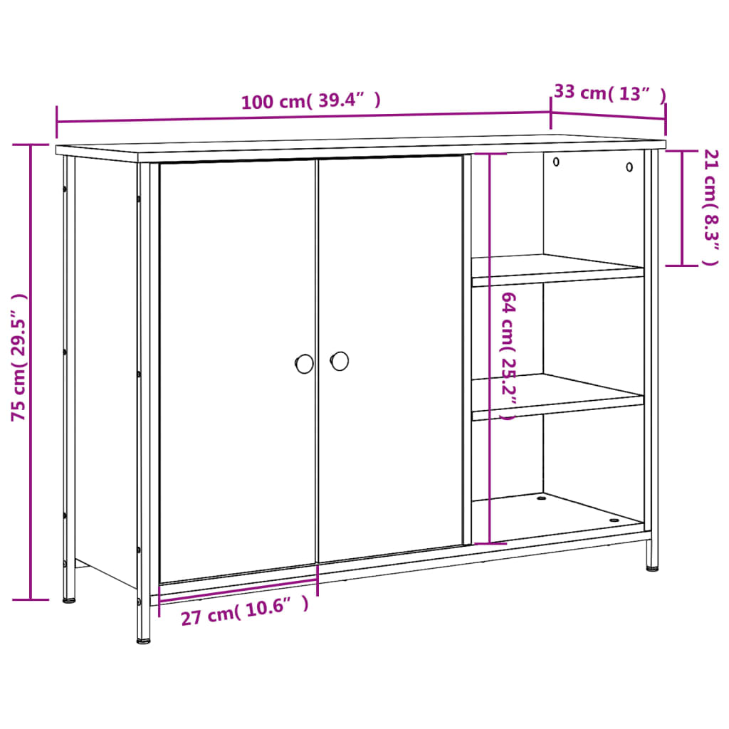 vidaXL skænk 100x33x75 cm konstrueret træ sort