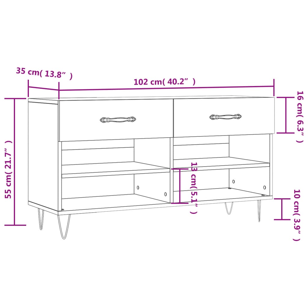 vidaXL skobænk 102x35x55 cm konstrueret træ betongrå