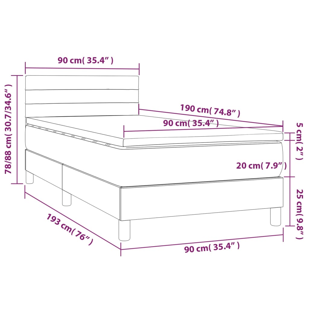 vidaXL kontinentalseng med madras 90x190 cm stof sort