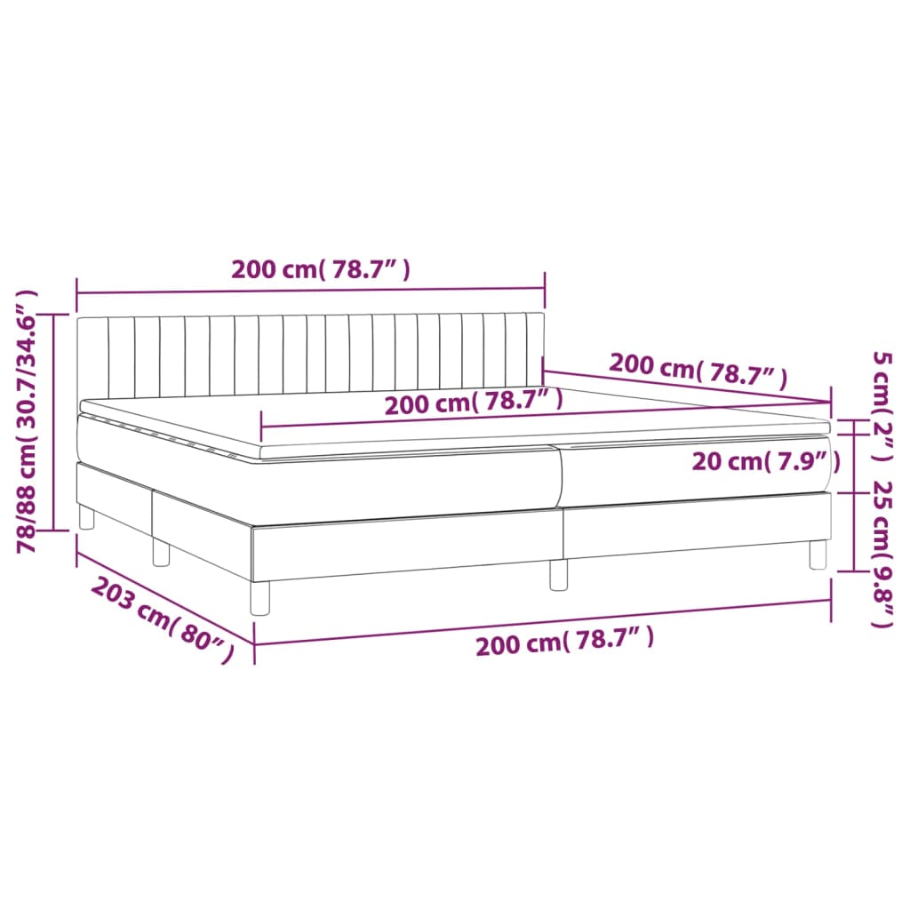 vidaXL kontinentalseng med madras 200x200 cm stof lysegrå