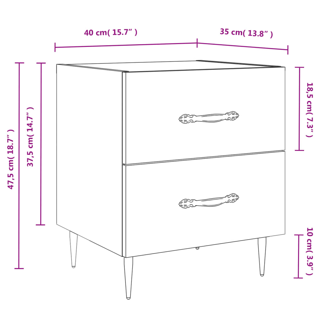 vidaXL sengeborde 2 stk. 40x35x47,5 cm konstrueret træ betongrå