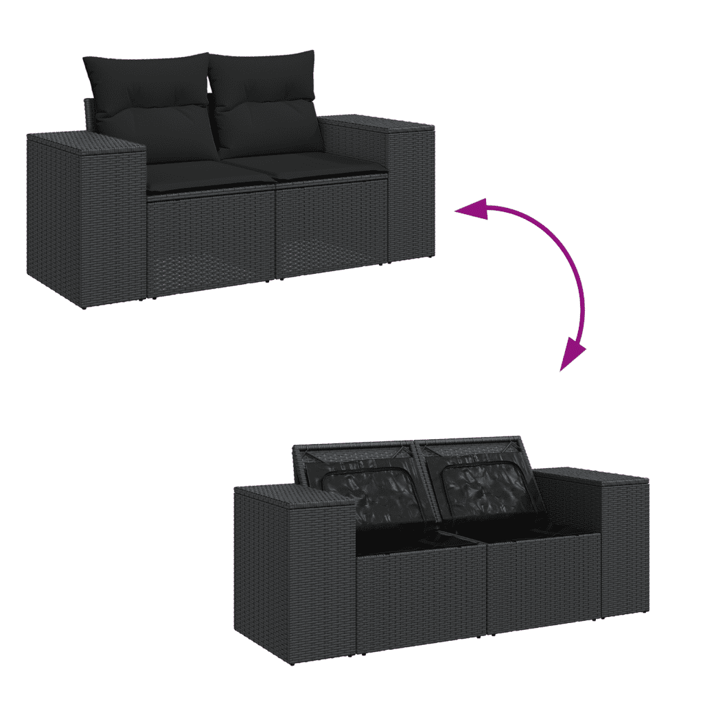 vidaXL sofasæt til haven 7 dele med hynder polyrattan sort