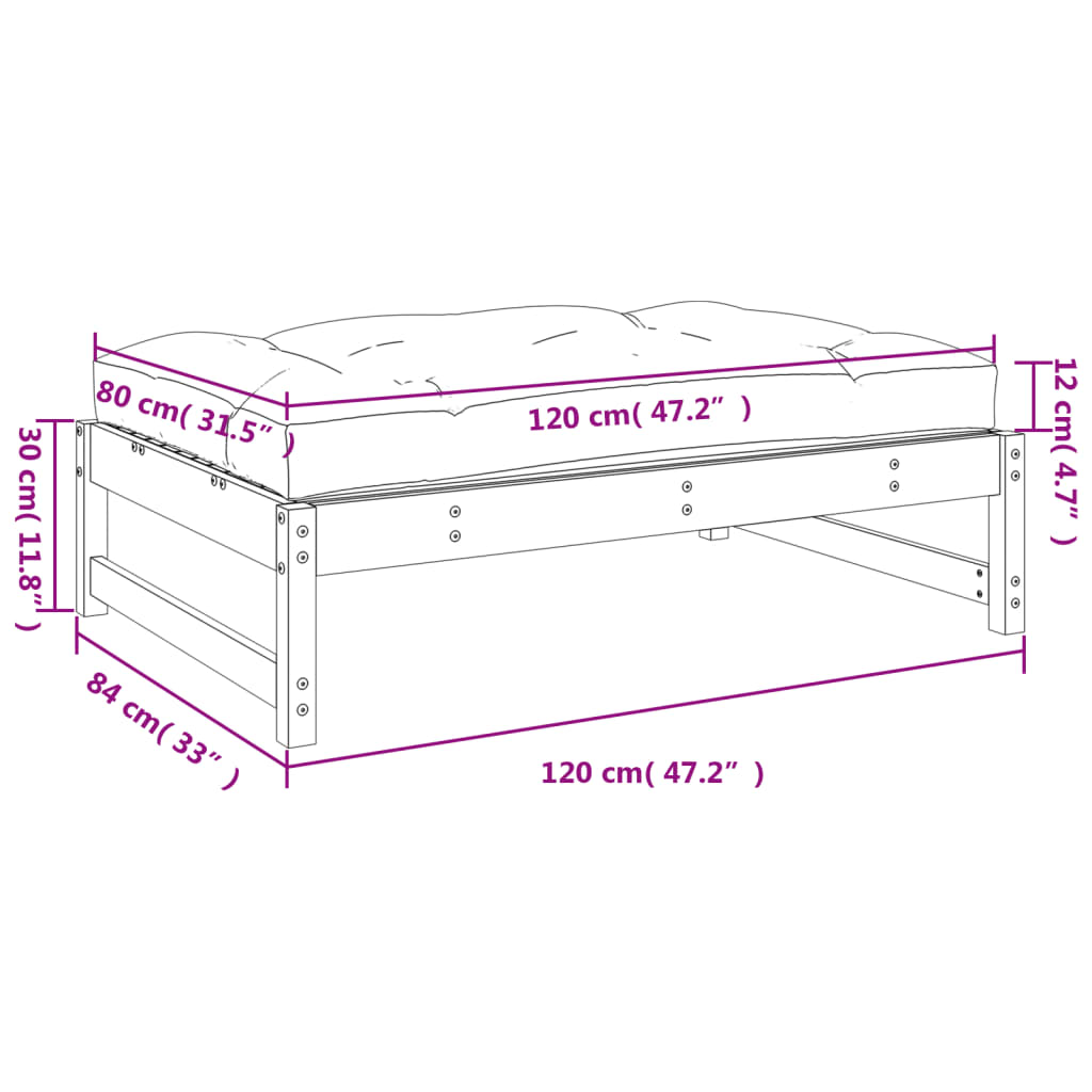 vidaXL udendørs fodskammel 120x80 cm massivt fyrretræ honningbrun