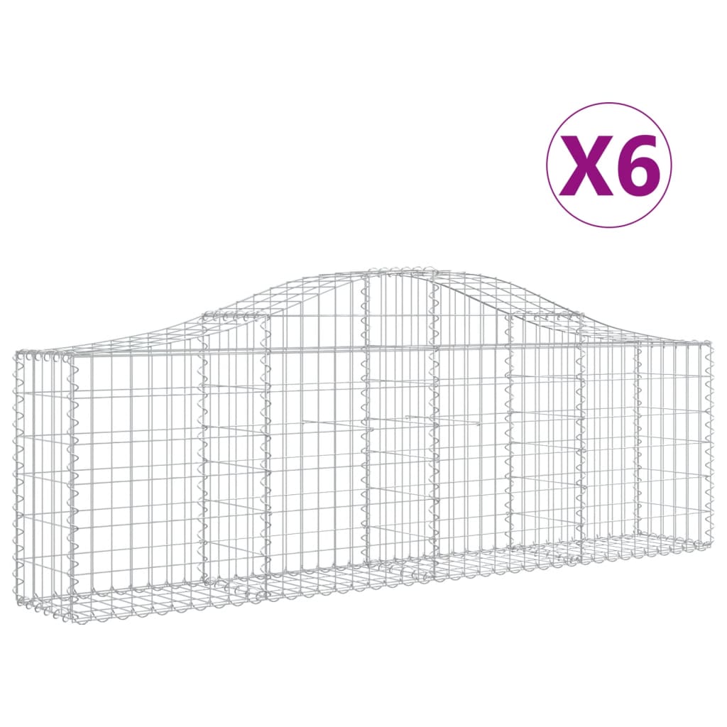 vidaXL buede gabionkurve 6 stk. 200x30x60/80 cm galvaniseret jern