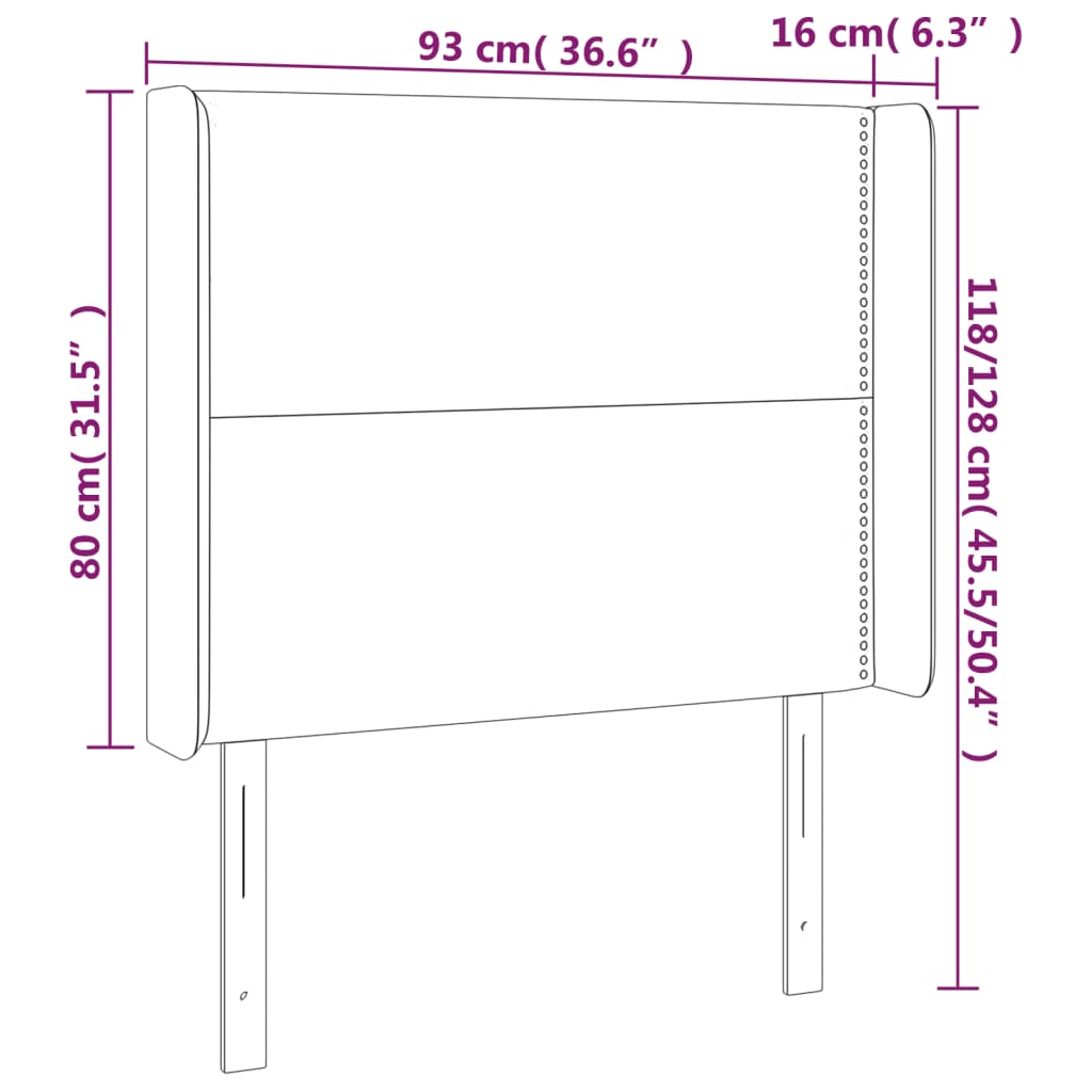 vidaXL sengegavl med kanter 93x16x118/128 cm stof mørkebrun