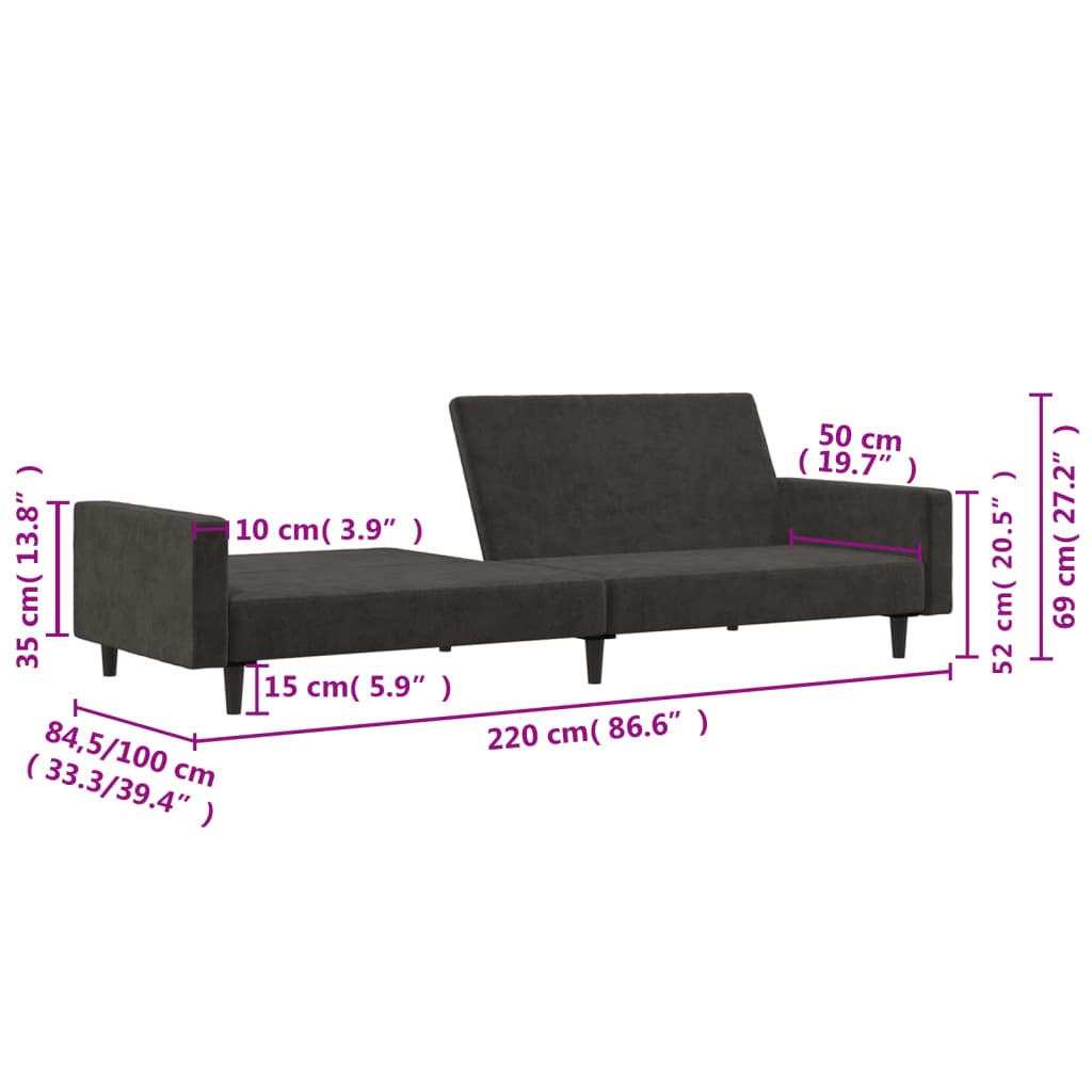 vidaXL 2-personers sovesofa fløjl mørkegrå