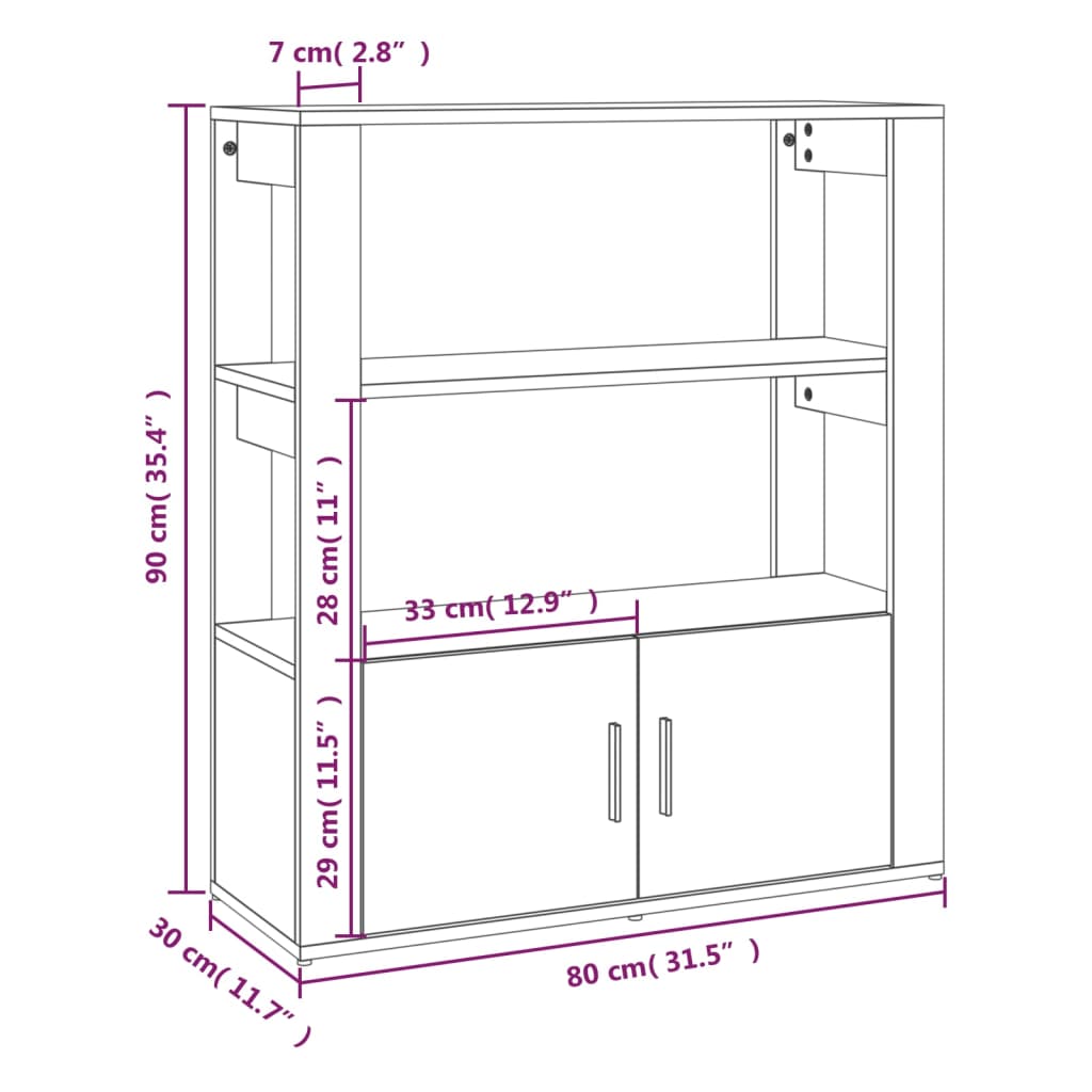 vidaXL skænk 80x30x90 cm konstrueret træ hvid