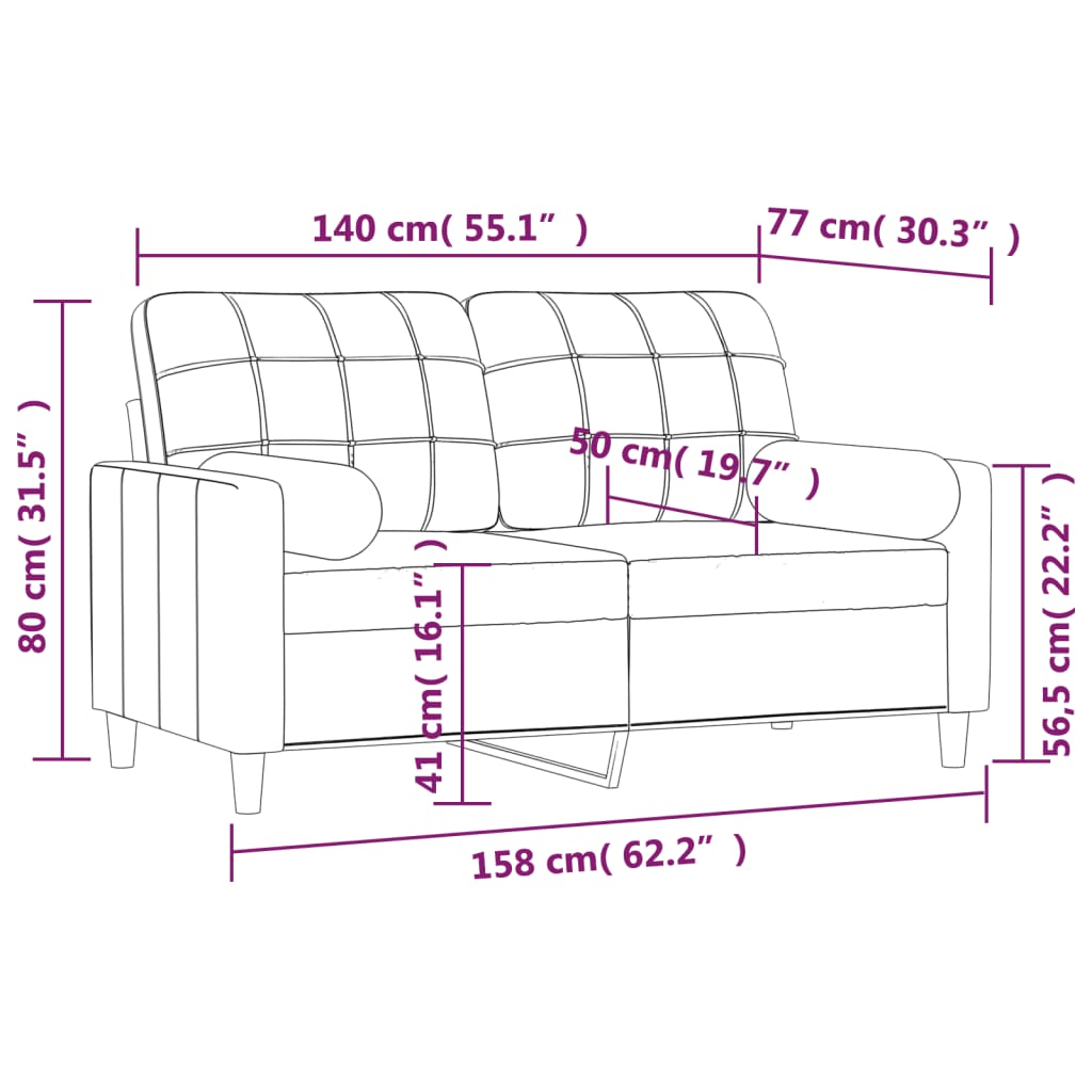 vidaXL 2-personers sofa med puder og hynder 140 cm stof lysegrå